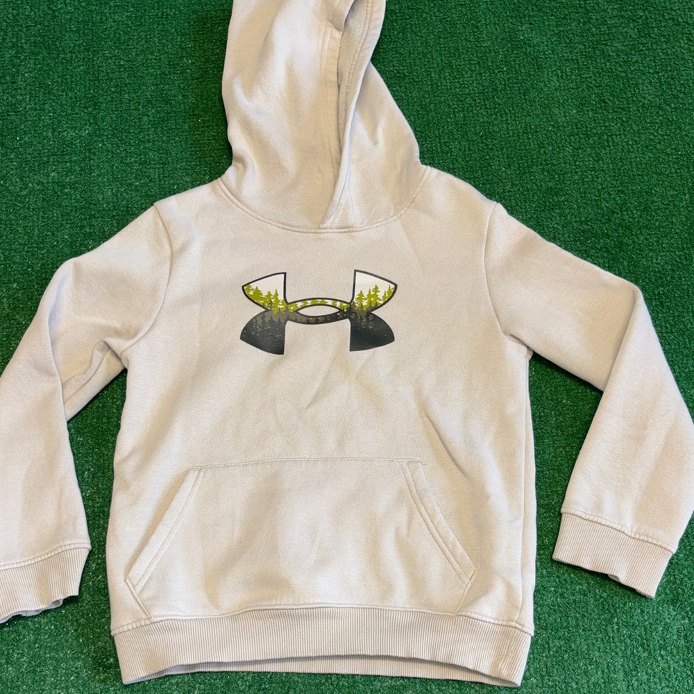 Under Armour Kids Cream Hoodie with Forest Logo